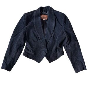 Genuine suede leather womens cropped jacket black unique western bohemian